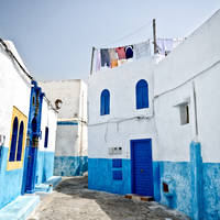 Blauw geschilderde huizen in Casablanca
