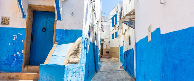 Blauw geschilderde huizen in Casablanca